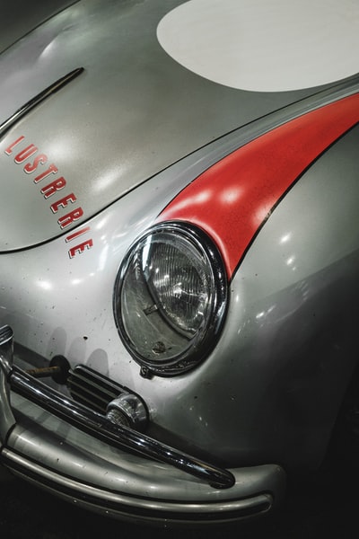 red and silver car engine